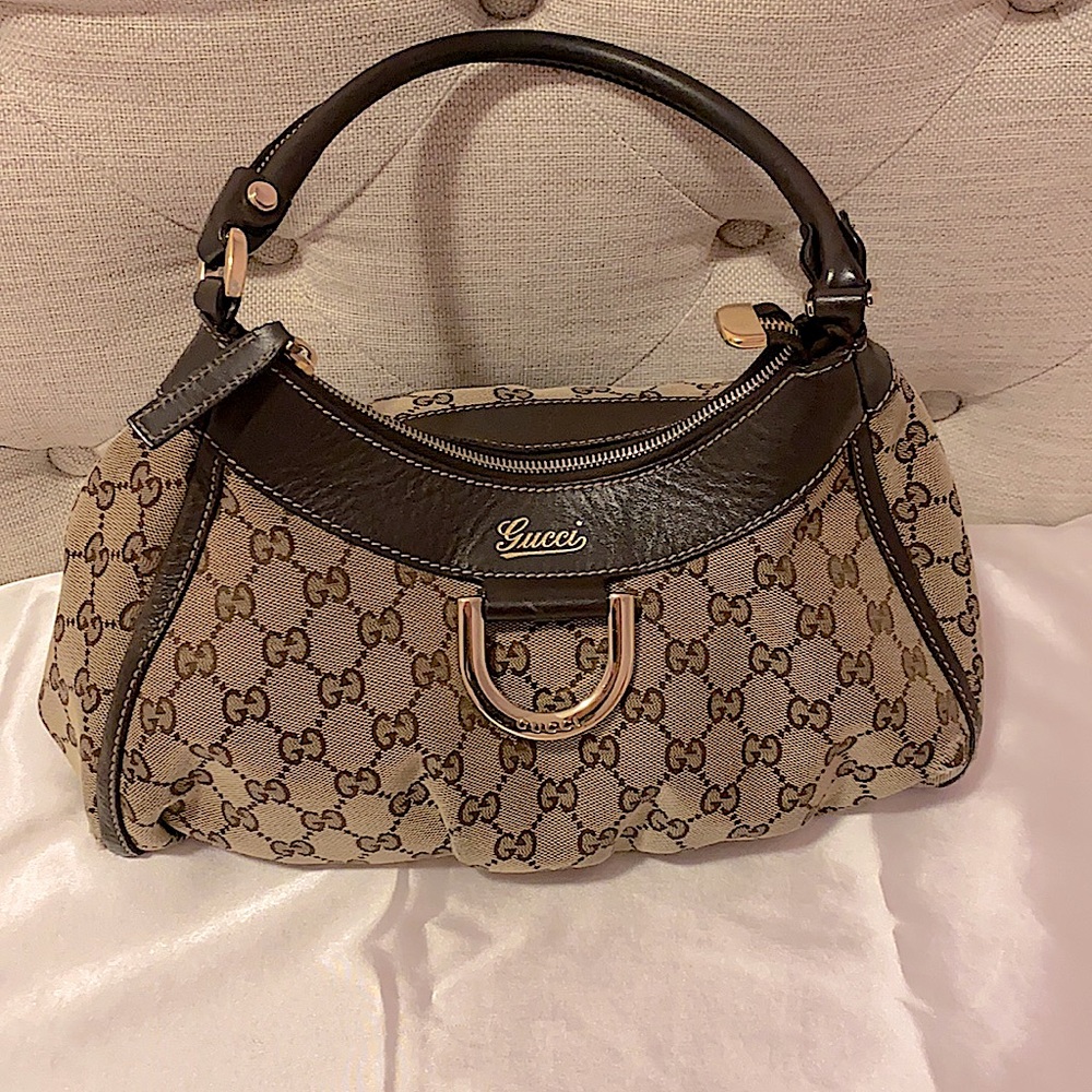 Gucci Handbag  GG Canvas Brown Leather Trim